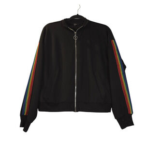Blashe Womens Medium Track Jacket Zip Sweatshirt Black‎ Rainbow Stripes Pride